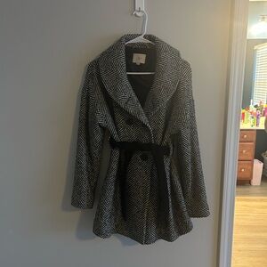 LOFT Black and White Herringbone Trench Coat